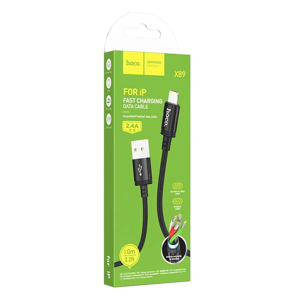 Cable de Datos y Carga USB-A - Lightning HOCO X89, 18W, 1m, Negro