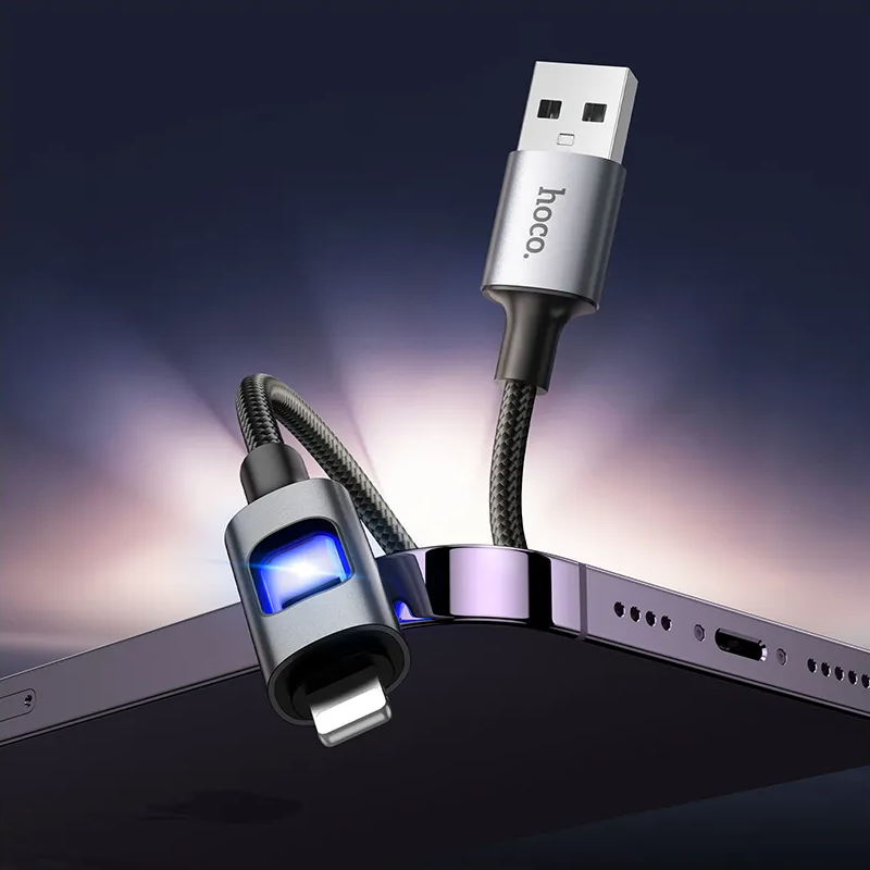 Cable de Datos y Carga USB-A - Lightning HOCO U144 Led, 18W, 1.2m, Negro