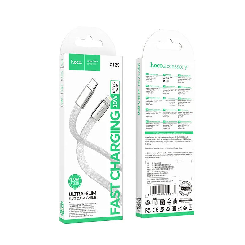 Cable de Datos y Carga USB-C - Lightning HOCO X125, 30W, 1m, Blanco