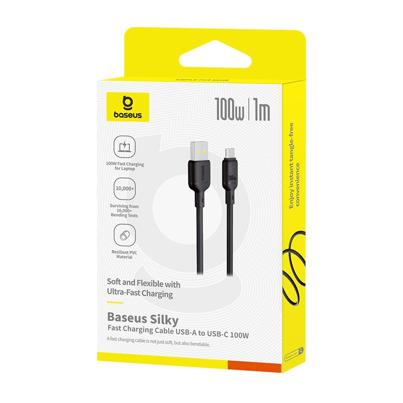 Cable de Datos y Carga USB-A - USB-C Baseus Silky, 100W, 1m, Negro P10377703113-00