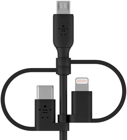 Cable de Datos y Carga USB-A - Lightning / microUSB / USB-C Belkin BoostCharge, 1m, Negro CAC001bt1MBK