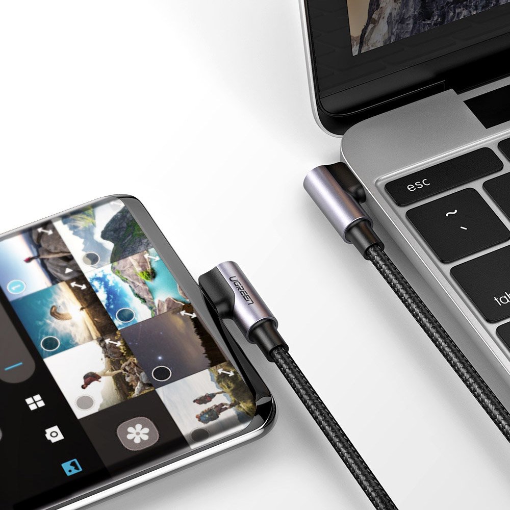 Cable de carga y datos USB-C - USB-C UGREEN US323 USB-C Angled, 60W, 1m, Negro