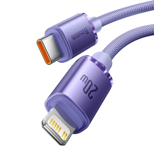 Cable de Datos y Carga USB-C - Lightning Baseus Crystal Shine Series, 20W, 2m, Púrpura CAJY000305