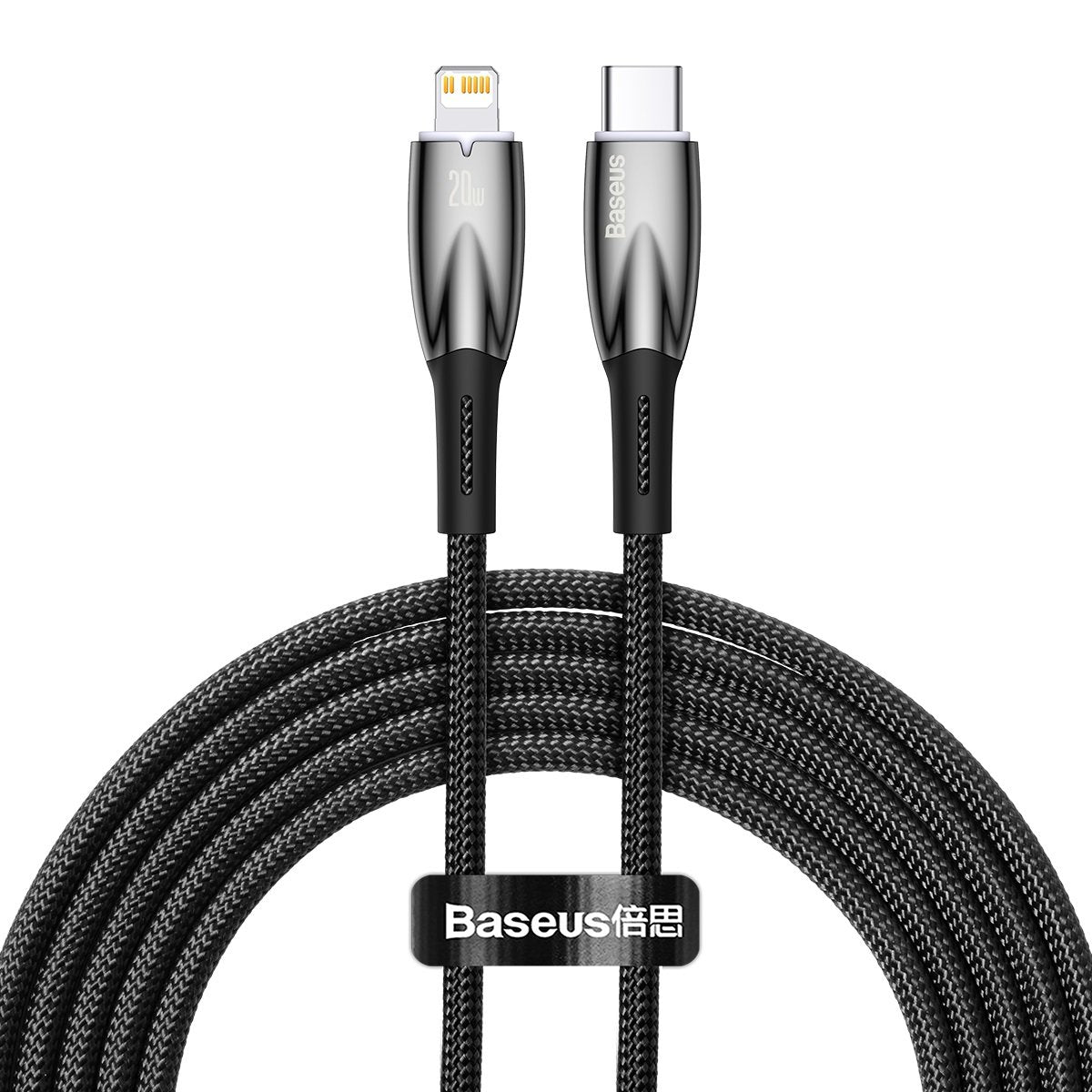 Cable de carga y datos USB-C - Lightning de la serie Glimmer de Baseus, 20 W, 2 m, negro CADH00010101