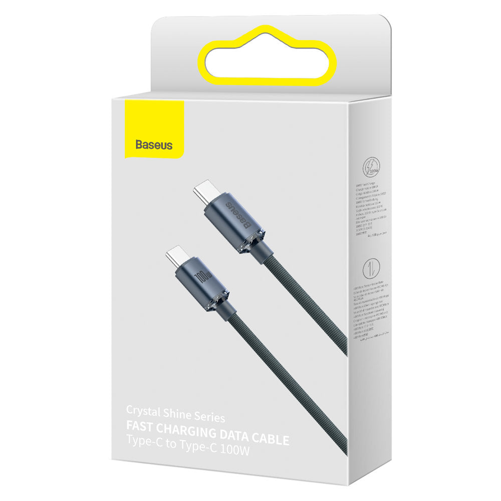 Cable de carga y datos USB-C - USB-C Serie Crystal Shine de Baseus, 100 W, 2 m, negro CAJY000701