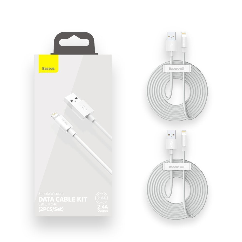 Cable de Datos y Carga USB-A - Lightning Baseus Simple Wisdom, 18W, 1.5m, Set 2 piezas, Blanco TZCALZJ-02