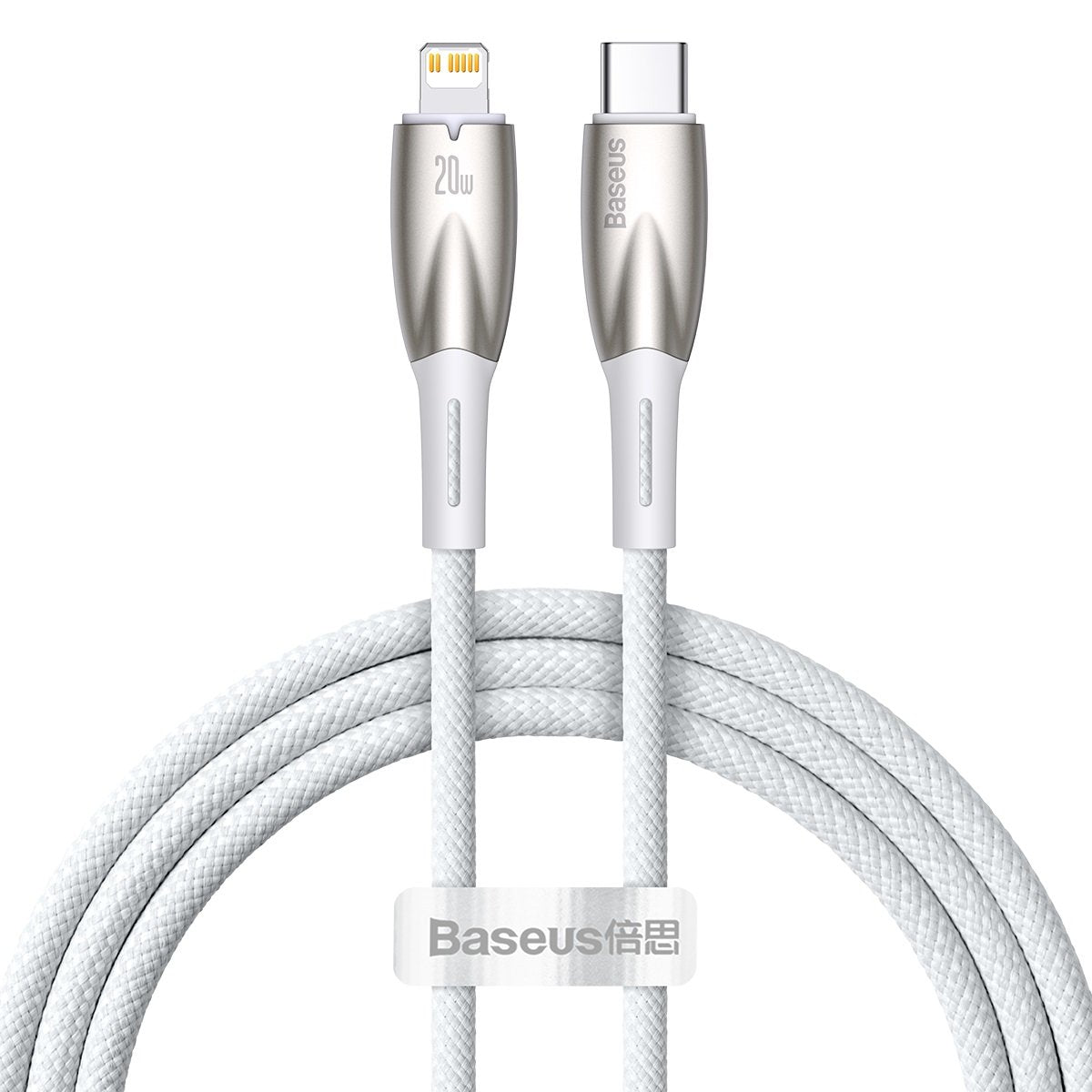 Cable de carga y datos USB-C - Lightning de la serie Glimmer de Baseus, 20 W, 1 m, blanco CADH000002