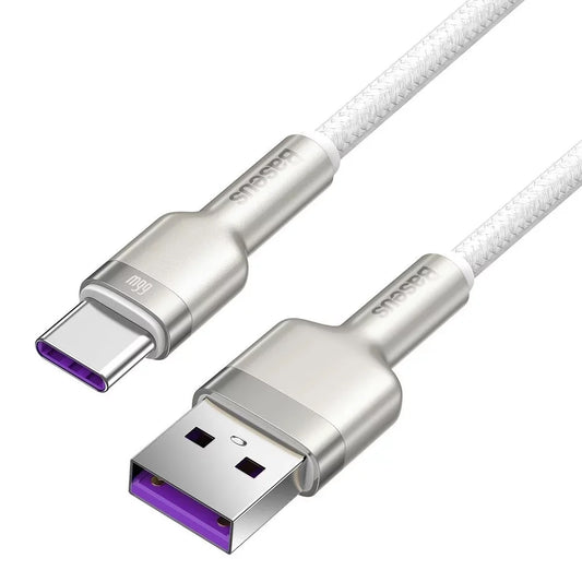 Cable de Datos y Carga USB-A - USB-C Baseus Cafule Metal Series, 66W, 2m, Blanco CAKF000202