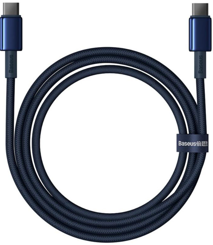 Cable de Datos y Carga USB-C - USB-C Baseus Tungsten Gold, 100W, 1m, Azul Marino P10319800321-03