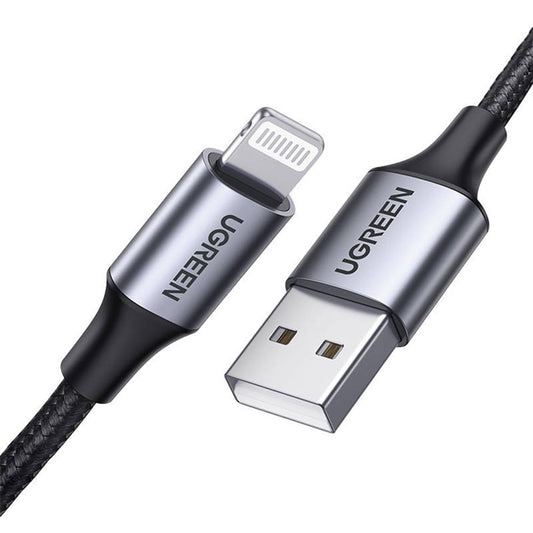 Cable de Datos y Carga USB-A - Lightning UGREEN US199, 18W, 1m, Gris