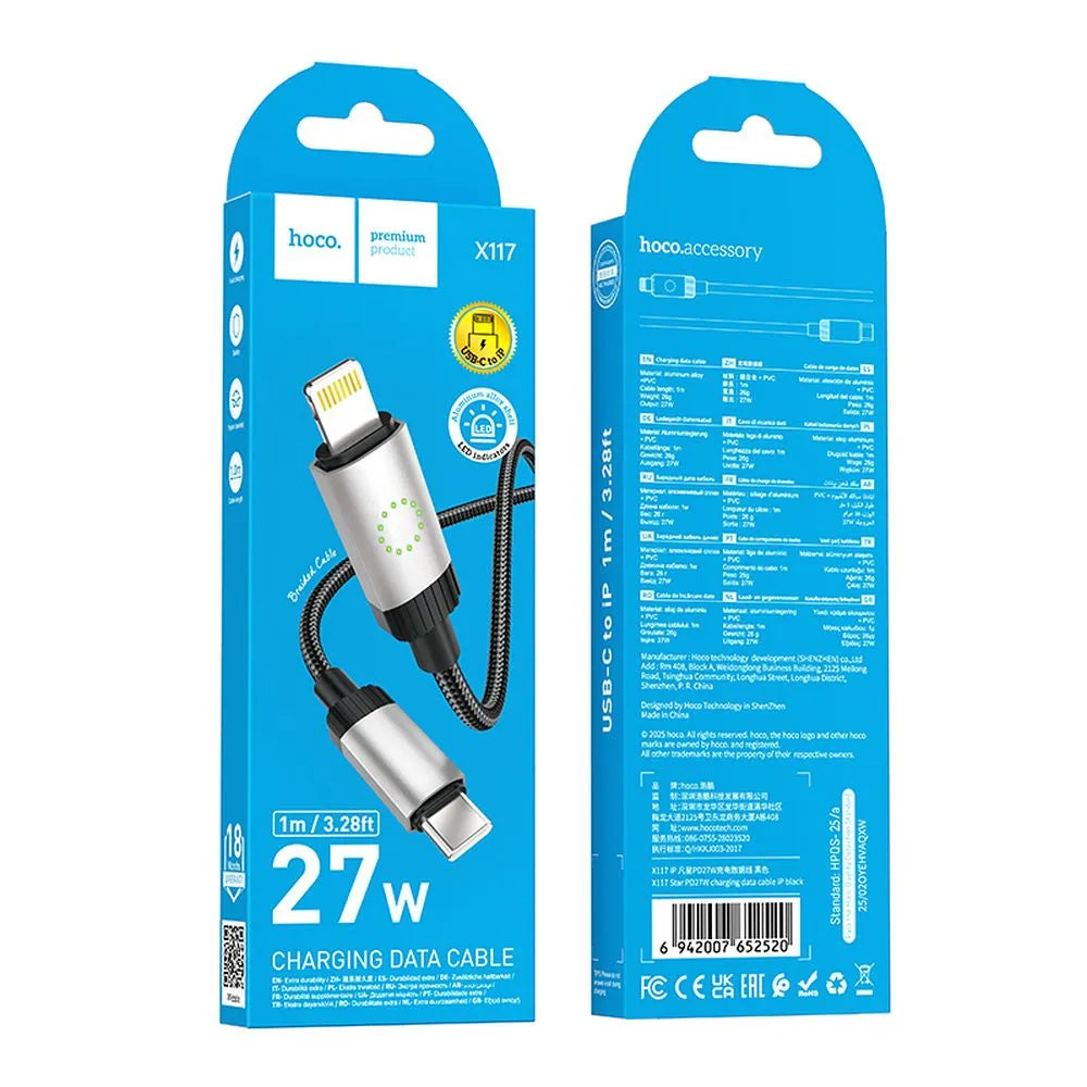 Cable de Datos y Carga USB-C - Lightning HOCO X117, 27W, 1m, Negro
