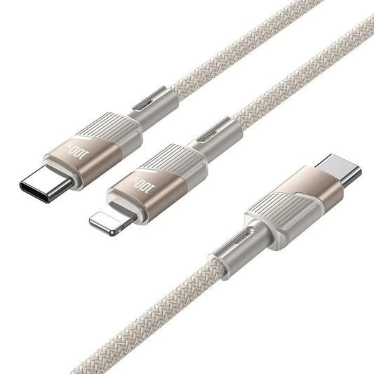 Cable de Datos y Carga USB-C - 2 x USB-C HOCO U139 2in1, 100W, 1.2m, Dorado