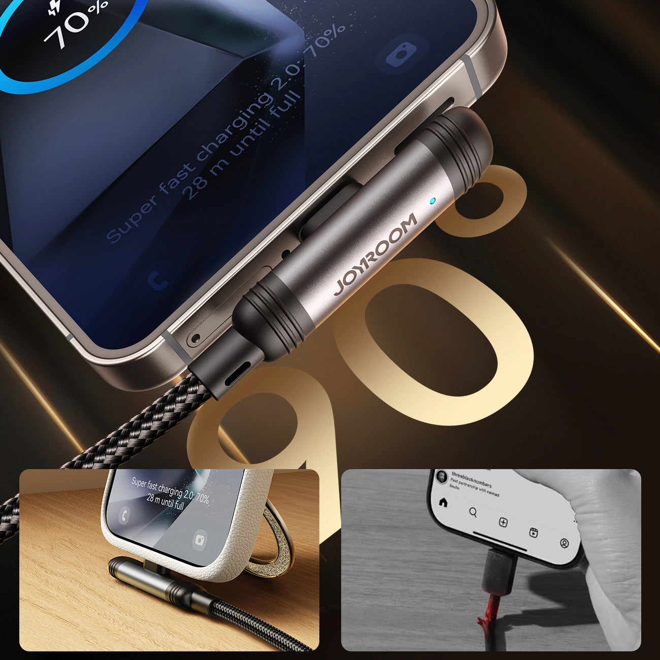 Cable de Datos y Carga USB-C - USB-C Joyroom S-A56 EnjoyX Angled, 60W, 1.2m, Negro
