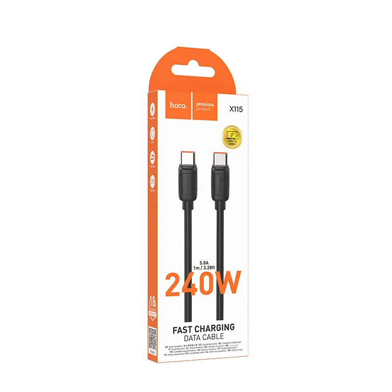Cable de Datos y Carga USB-C - USB-C HOCO X115, 240W, 1m, Negro