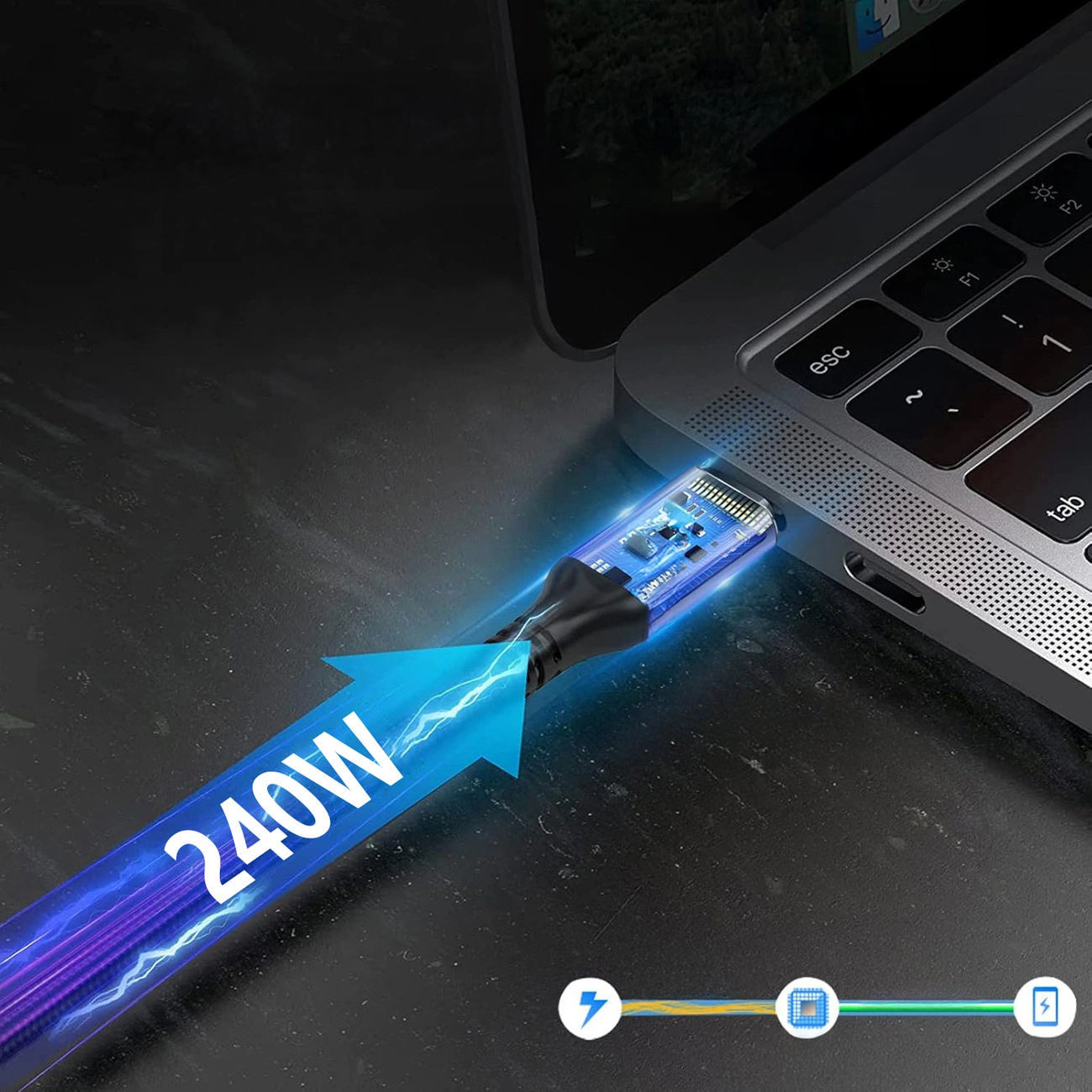 Cable de Datos y Carga USB-C - USB-C WZK WPS-UY42S, 240W, 2m, Negro