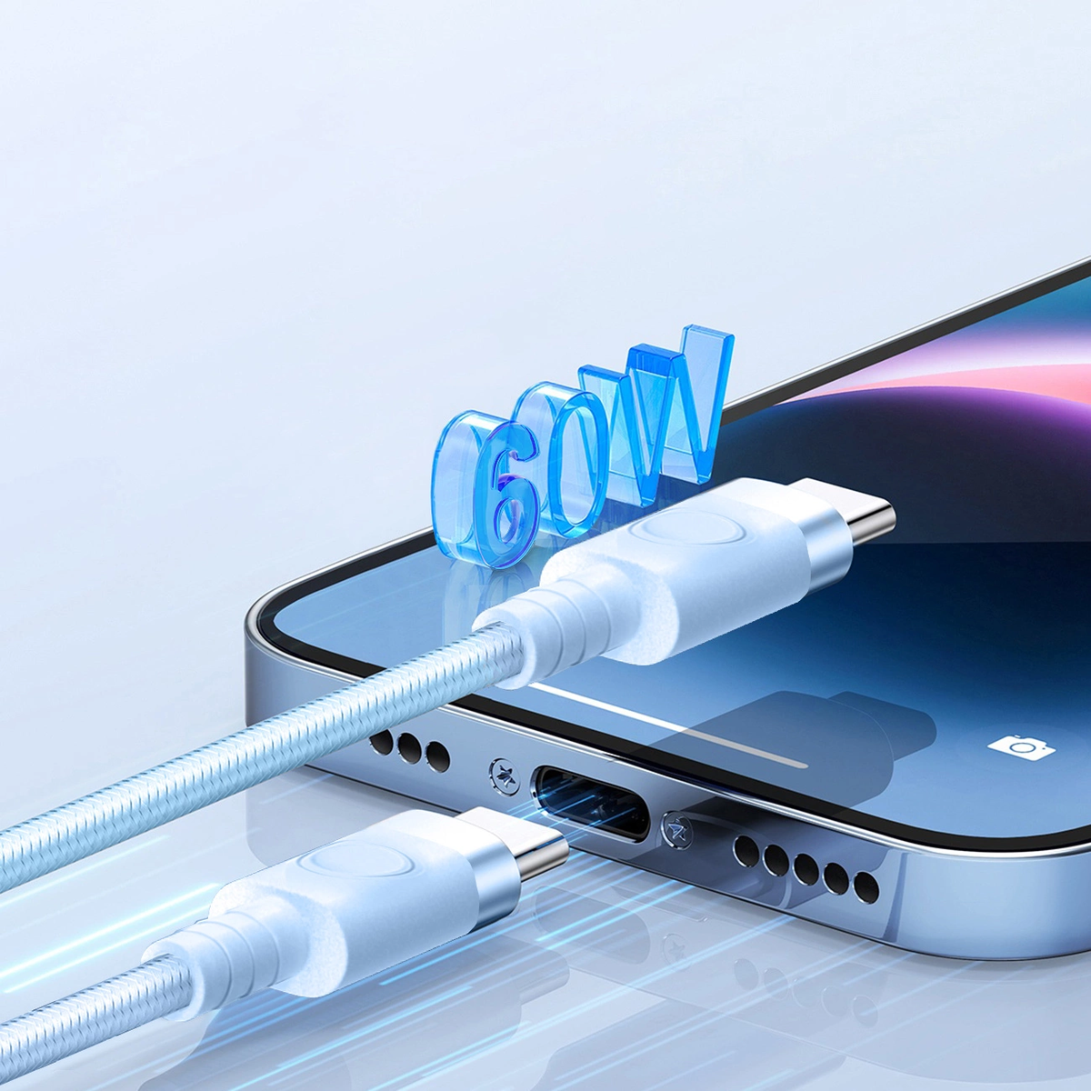 Cable de Datos y Carga USB-C - USB-C Orico CDX, 60W, 1m, Azul