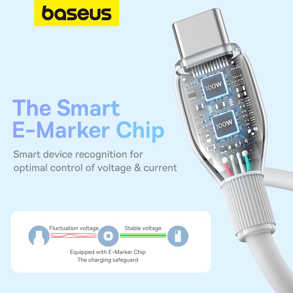 Cable de Datos y Carga USB-C - USB-C Baseus Pudding, 100W, 1.2m, Blanco P10355702221-00