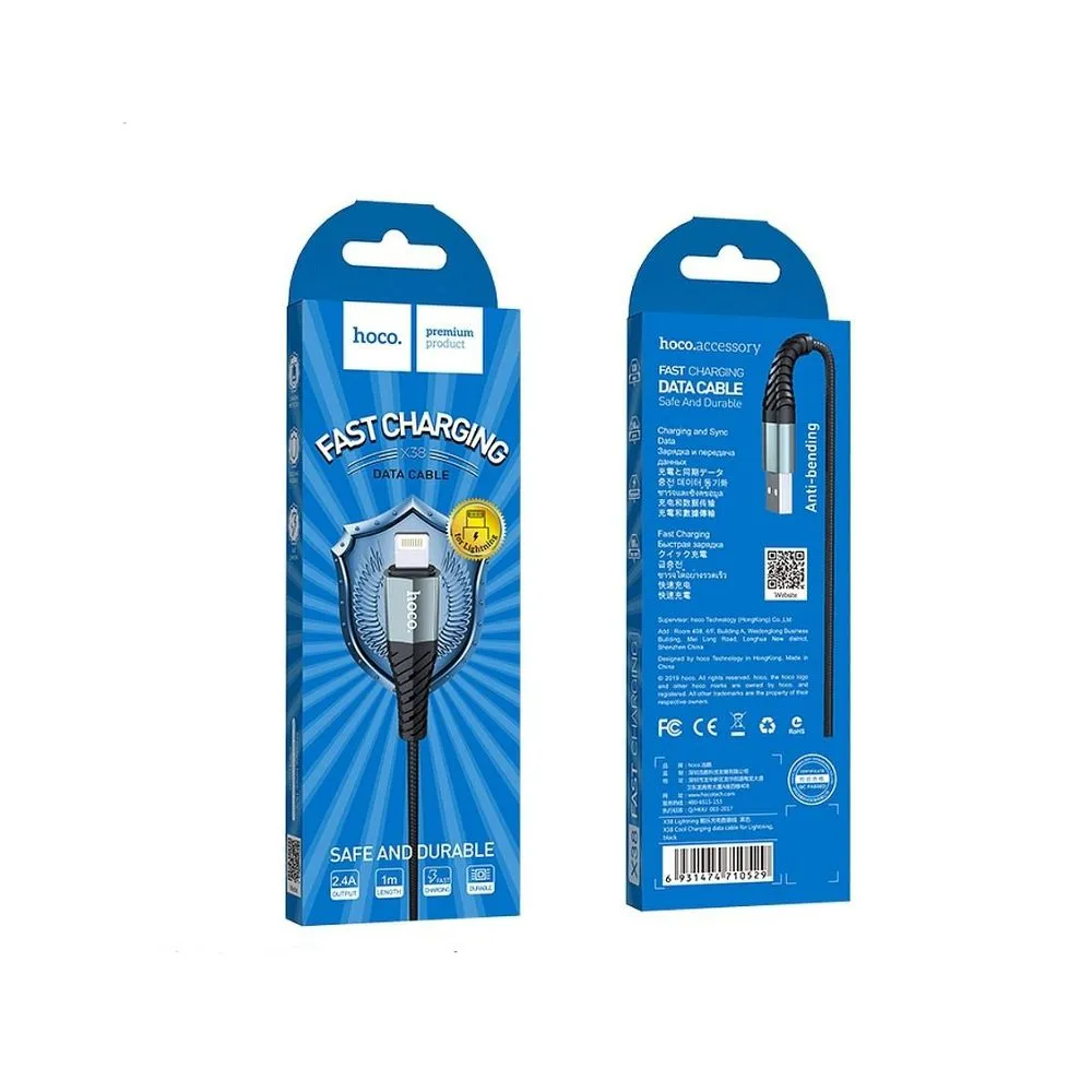 Cable de datos y carga USB-A - Lightning HOCO X38 Cool, 18W, 1m, Negro
