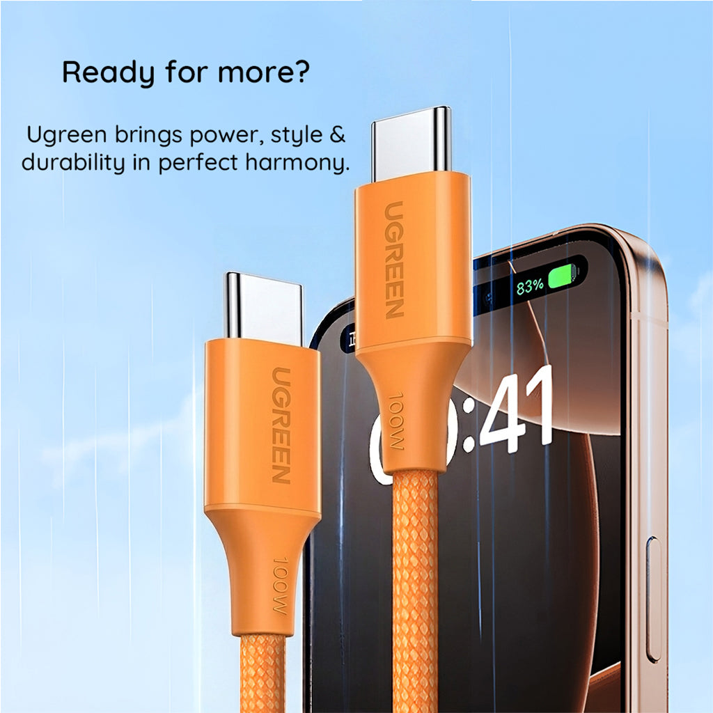 Cable de Datos y Carga USB-C - USB-C UGREEN L502, 100W, 1m, Naranja