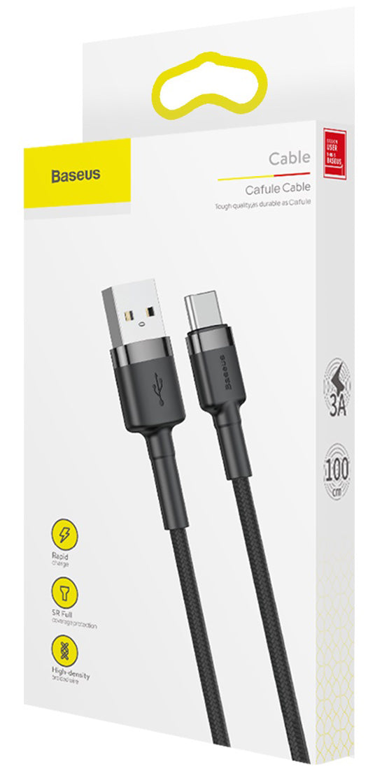 Cable de Datos y Carga USB-A - USB-C Baseus Cafule, 60W, 1m, Gris CATKLF-BG1