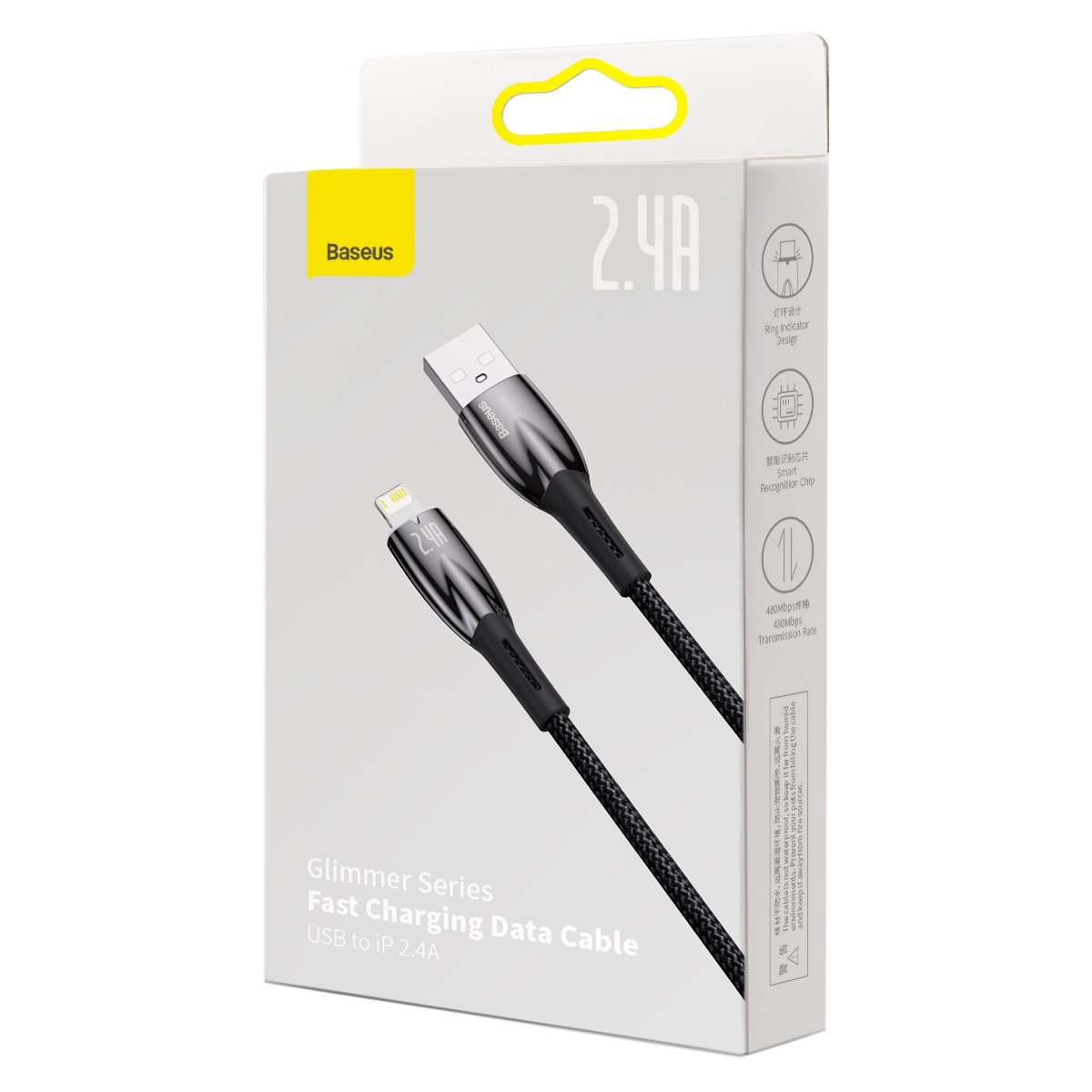 Baseus Glimmer Series Cable de carga y datos USB-A - Lightning, 20 W, 2 m, negro