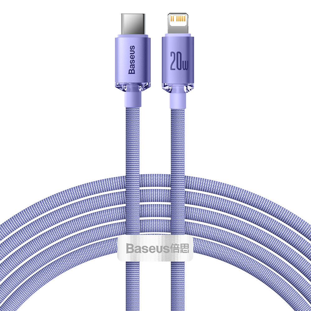 Cable de Datos y Carga USB-C - Lightning Baseus Crystal Shine Series, 20W, 2m, Púrpura CAJY000305
