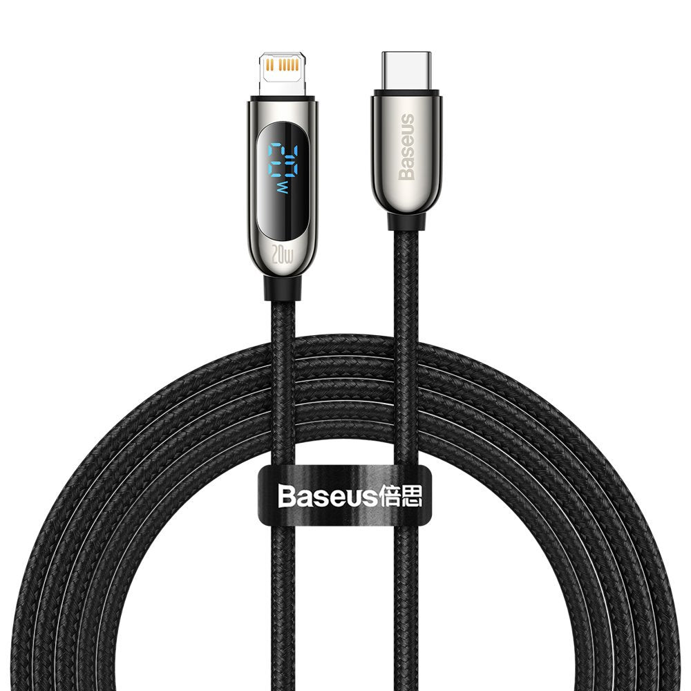 Cable de datos y carga USB-C - Lightning Baseus Display Carga rápida, 20W, 2m, Negro CATLSK-A01