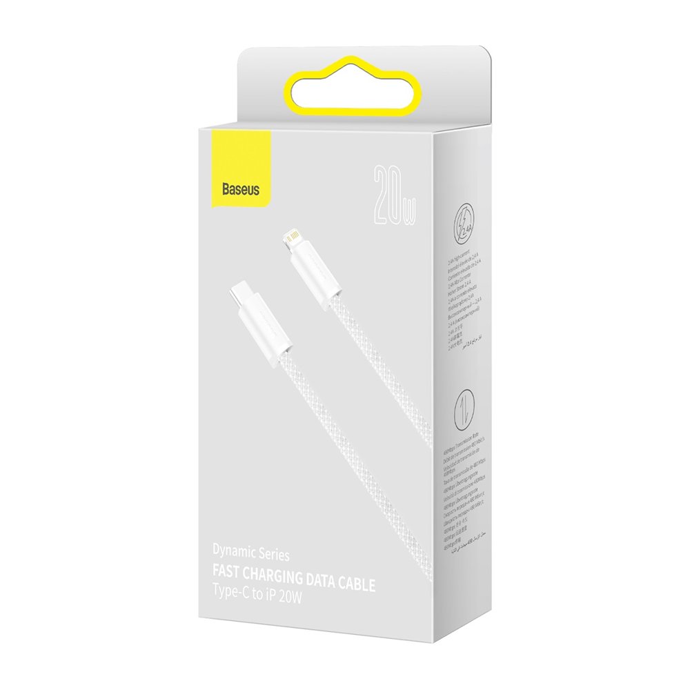 Cable de carga y datos de carga rápida dinámica USB-C - Lightning Baseus, 20 W, 2 m, blanco CALD000102
