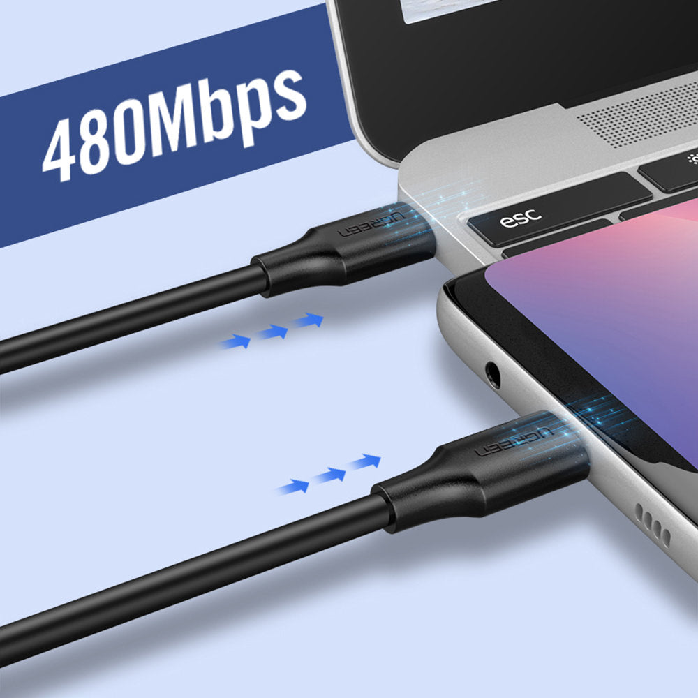 Cable de carga y datos USB-C - USB-C UGREEN US286, 60W, 2m, Negro
