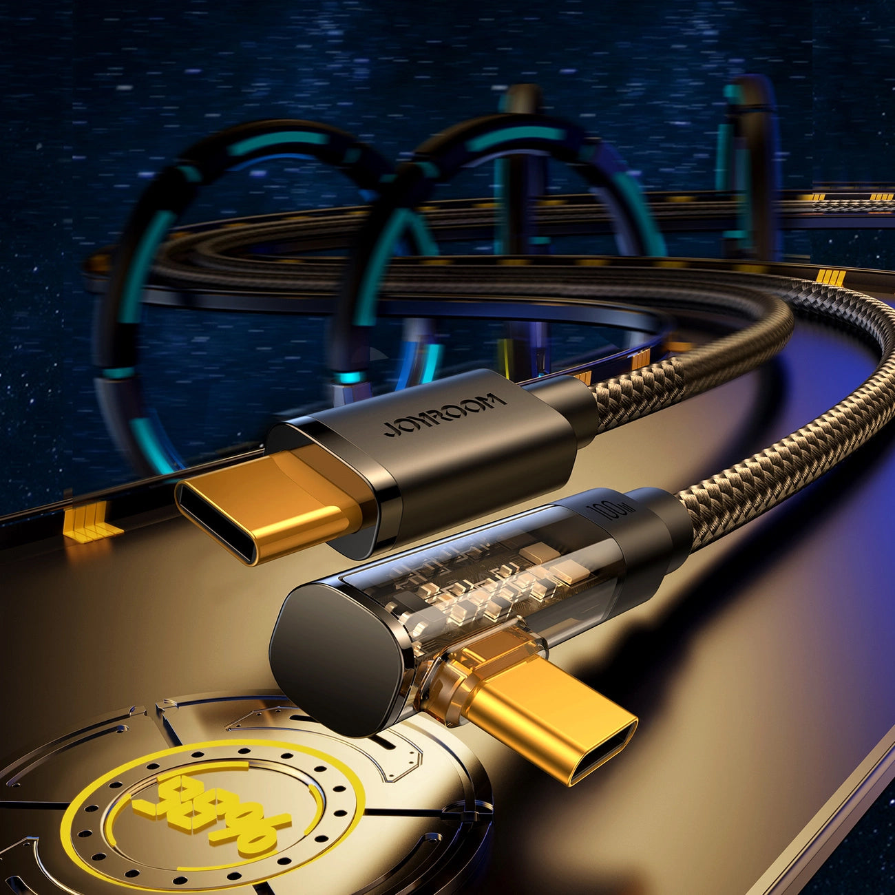 Cable de Datos y Carga USB-C - USB-C Joyroom S-CC100A6 Angled, 100W, 1.2m, Negro