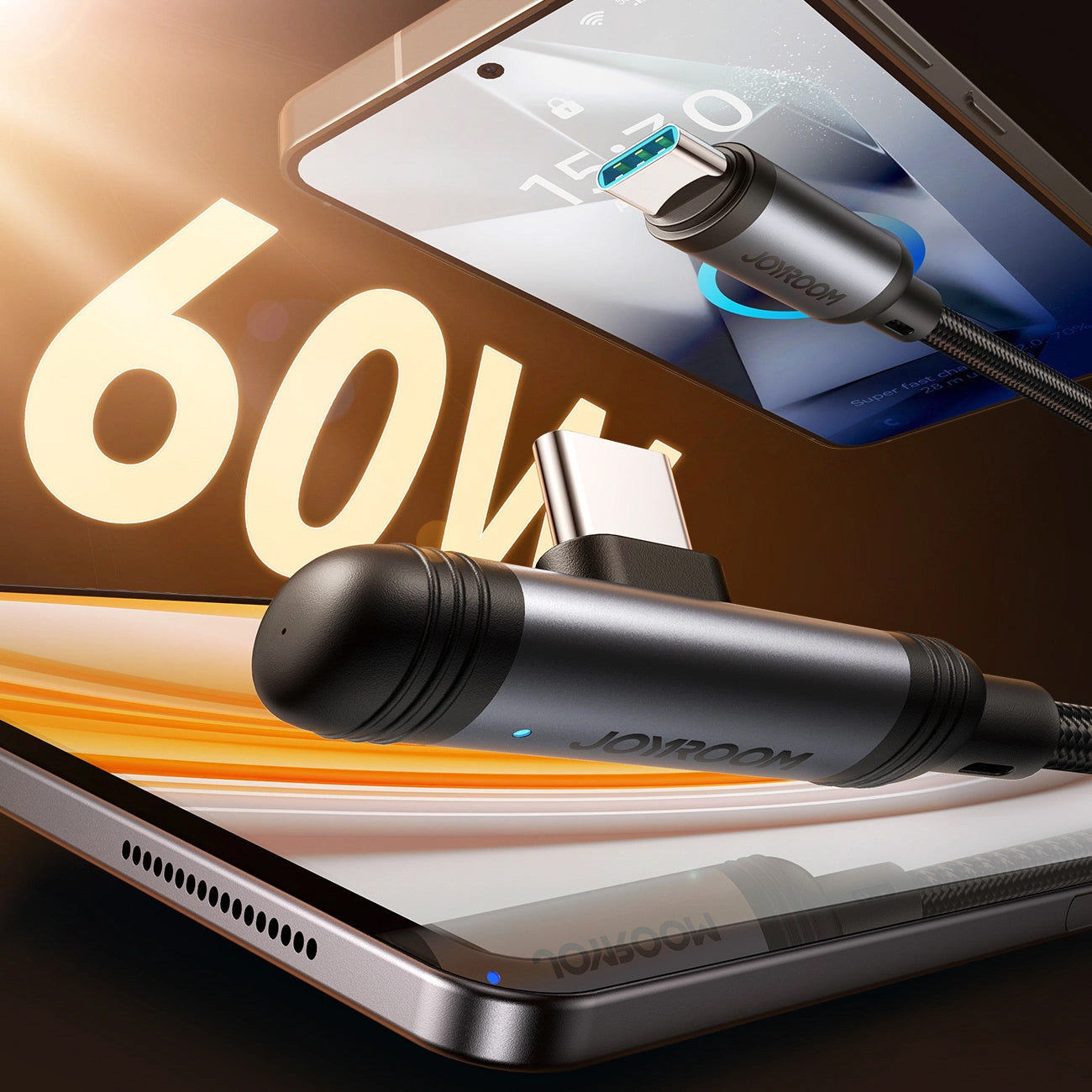 Cable de Datos y Carga USB-C - USB-C Joyroom S-A56 EnjoyX Angled, 60W, 1.2m, Negro