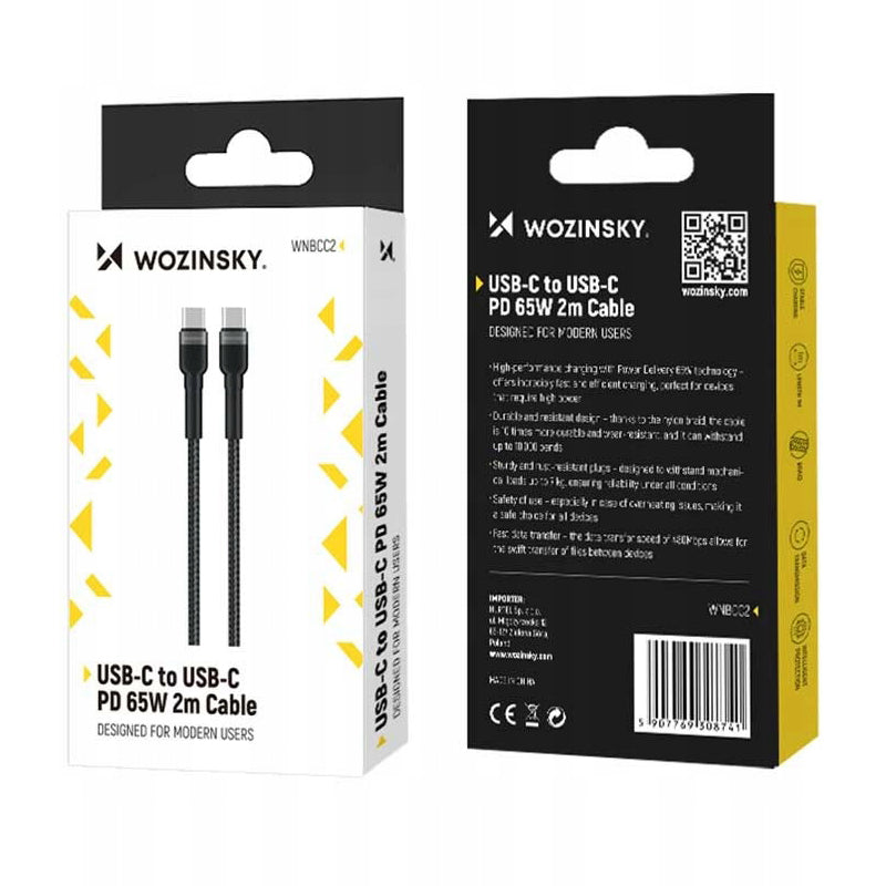 Cable de Datos y Carga USB-C - USB-C WZK WNBCC2, 65W, 2m, Negro