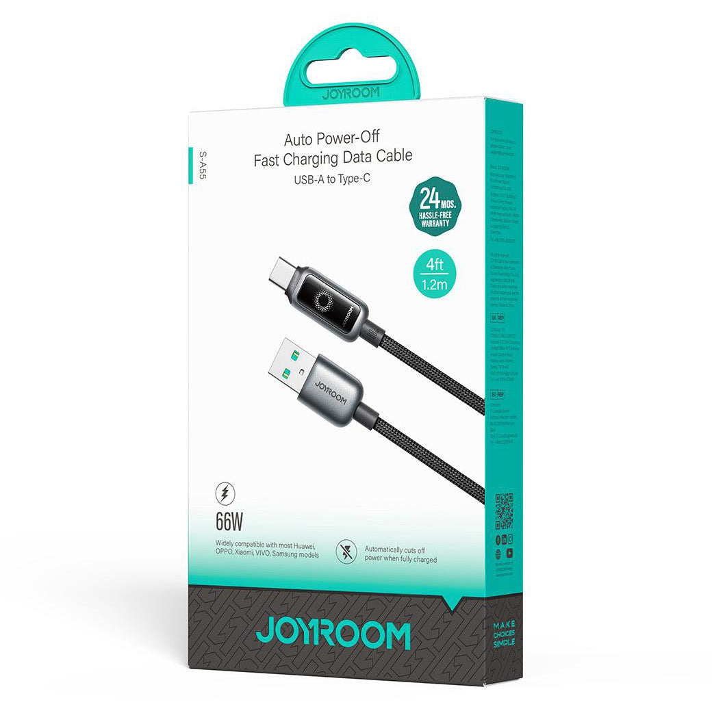 Cable de Datos y Carga USB-A - USB-C Joyroom S-A55 StarFlight Display, 66W, 1.2m, Negro