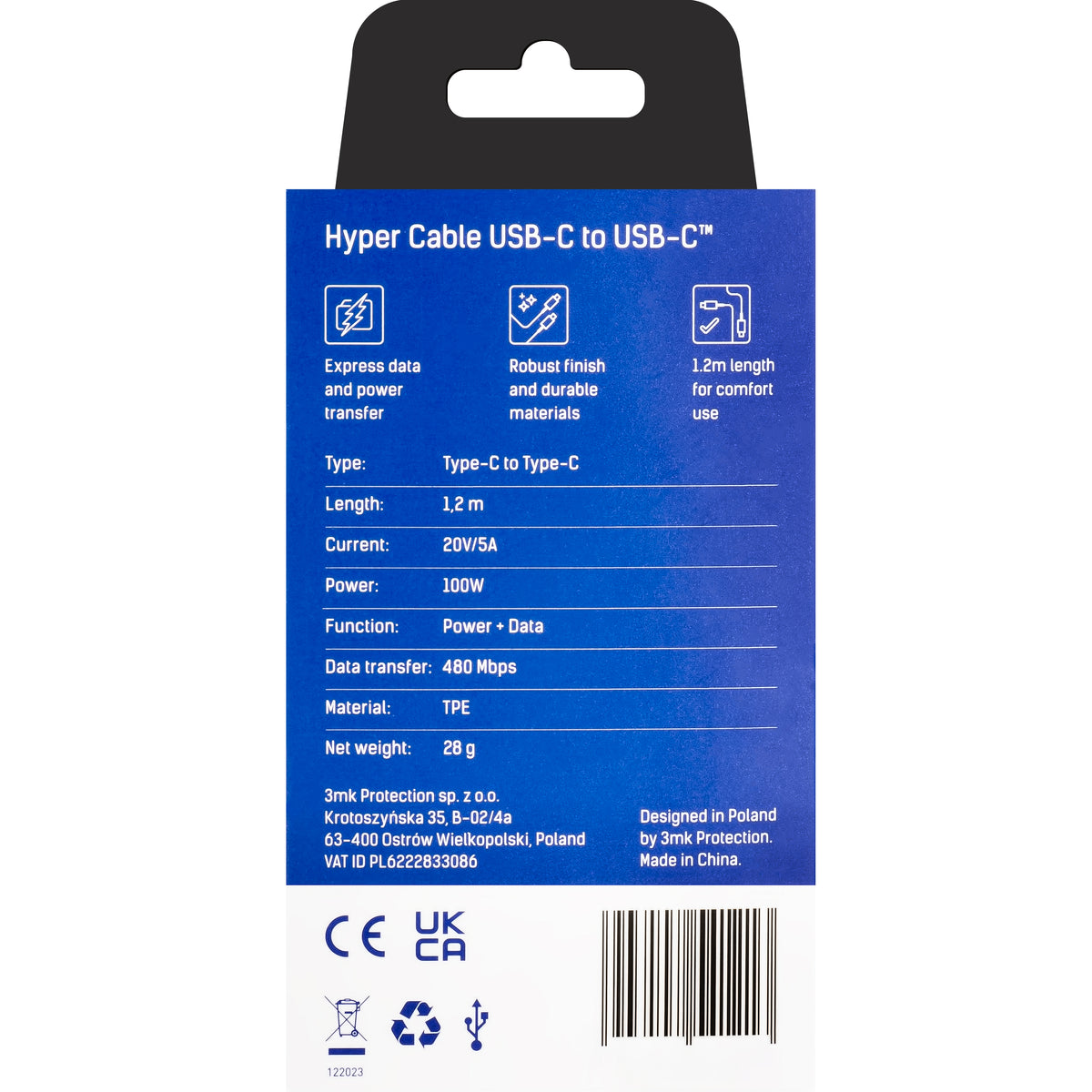 Cable de Datos y Carga USB-C - USB-C 3MK Hyper, 100W, 1.2m, Negro