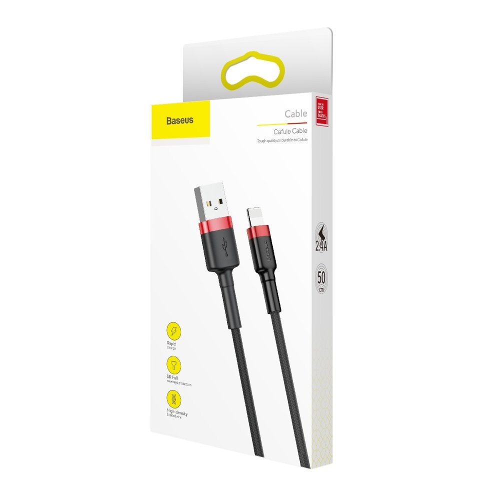 Cable de Datos y Carga USB-A - Lightning Baseus Cafule, 18W, 0.5m, Rojo CALKLF-A19
