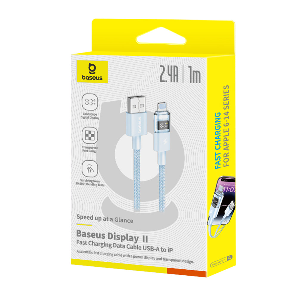 Cable de Datos y Carga USB-A - Lightning Baseus Display 2, 12W, 1m, Azul P10382700311-00