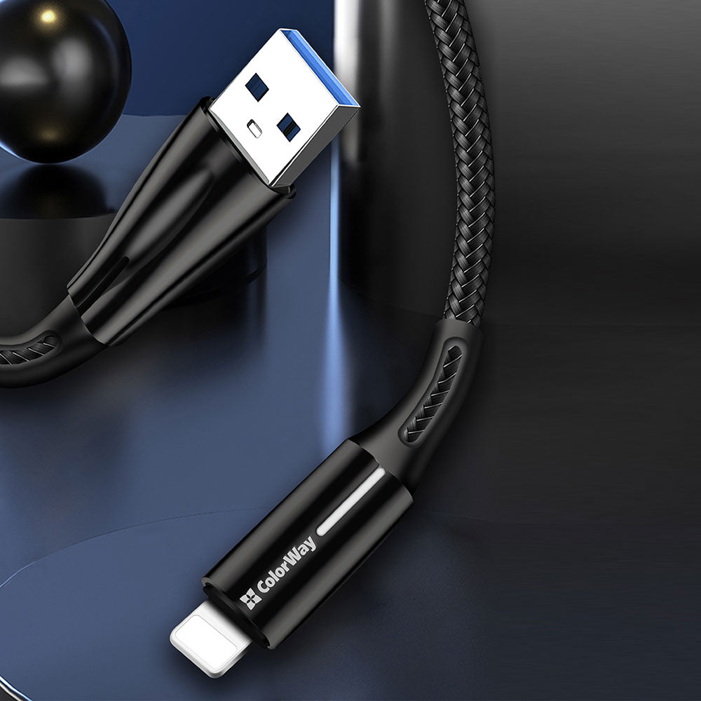 Cable de Datos y Carga USB-A - Lightning ColorWay CW-CBUL035, 18W, 1m, Negro