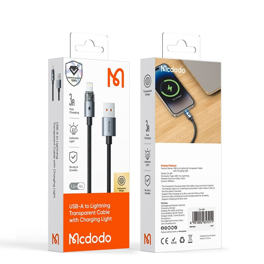 Cable de Datos y Carga USB-A - Lightning McDodo CA-6910, 18W, 1.2m, Negro