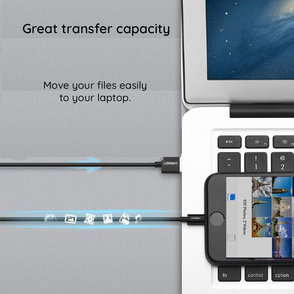 Cable de Datos y Carga USB-A - Lightning UGREEN 80823, 18W, 2m, Negro