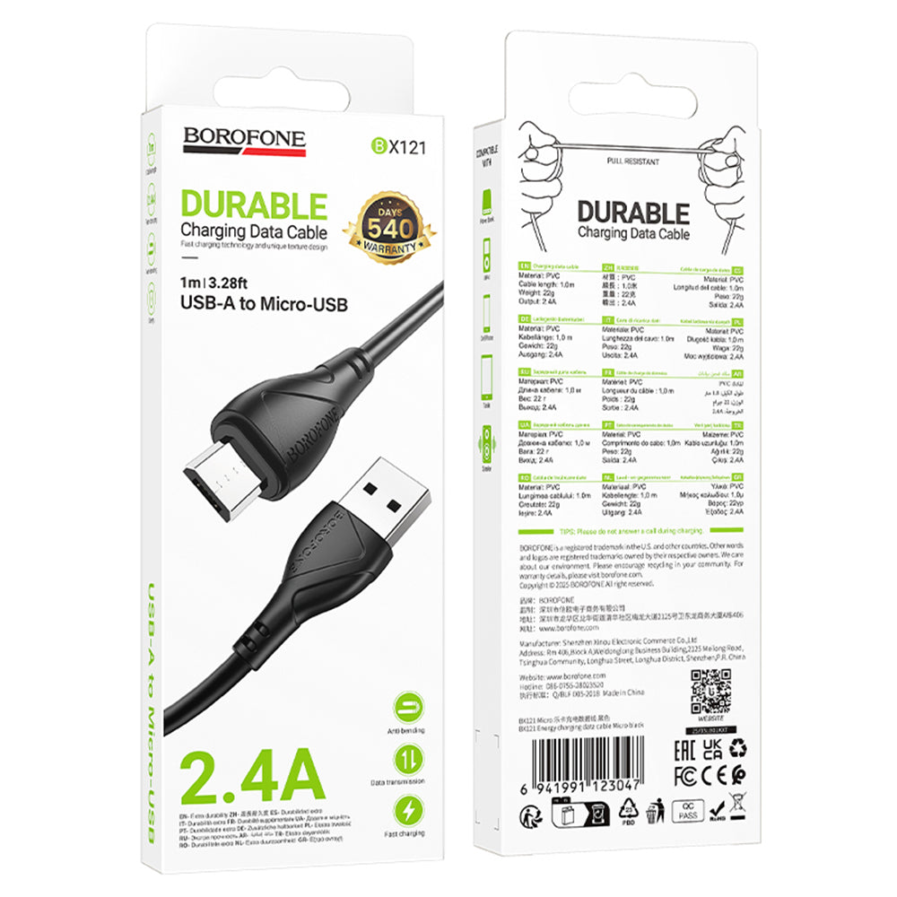 Cable de Datos y Carga USB-A - microUSB Borofone BX121 Energy, 18W, 1m, Negro