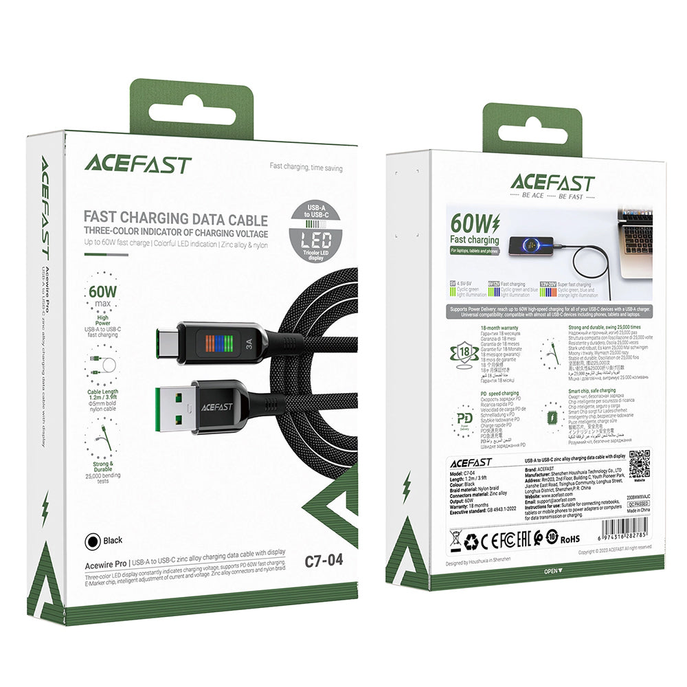 Cable de Datos y Carga USB-A - USB-C Acefast C7-04, 18W, 1.2m, Negro