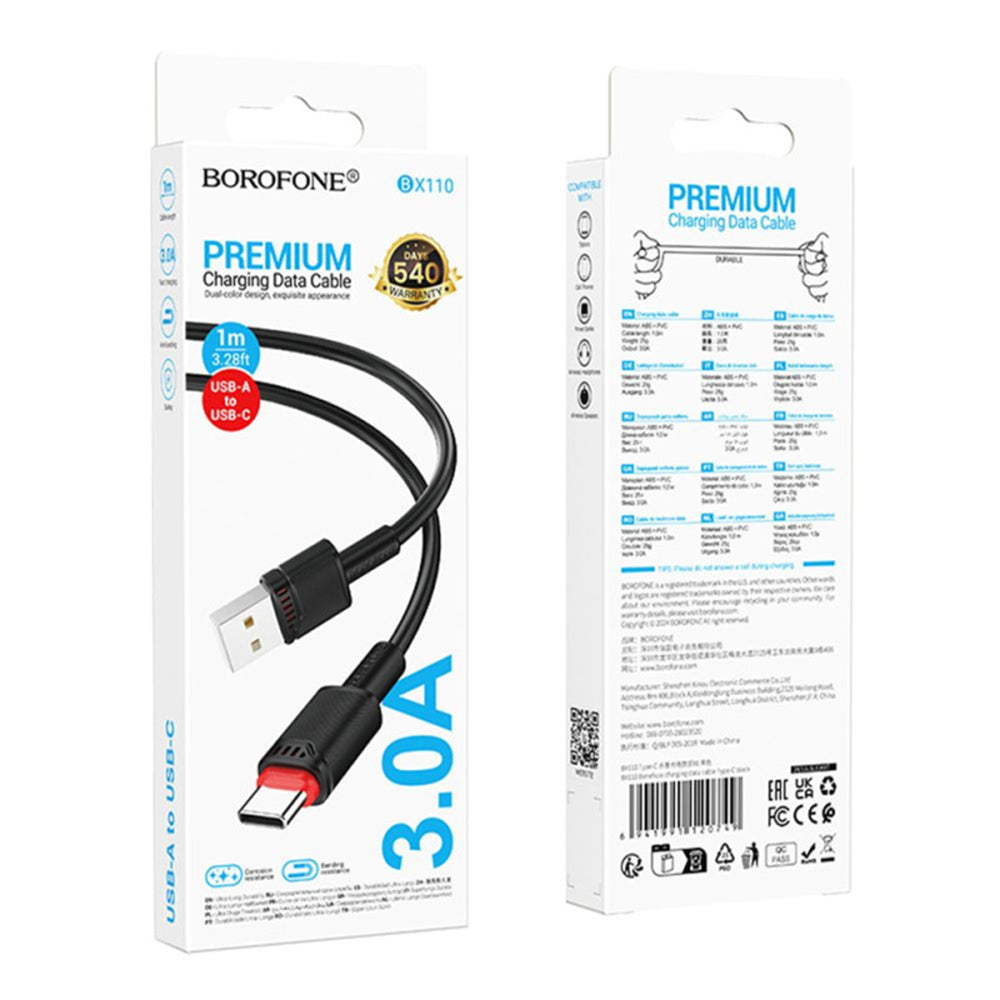 Cable de Datos y Carga USB-A - USB-C Borofone BX110 Beneficio, 18W, 1m, Negro