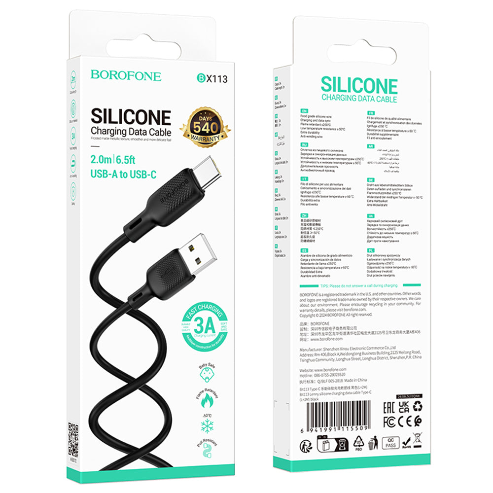 Cable de Datos y Carga USB-A - USB-C Borofone BX113 Lenny, 18W, 2m, Negro