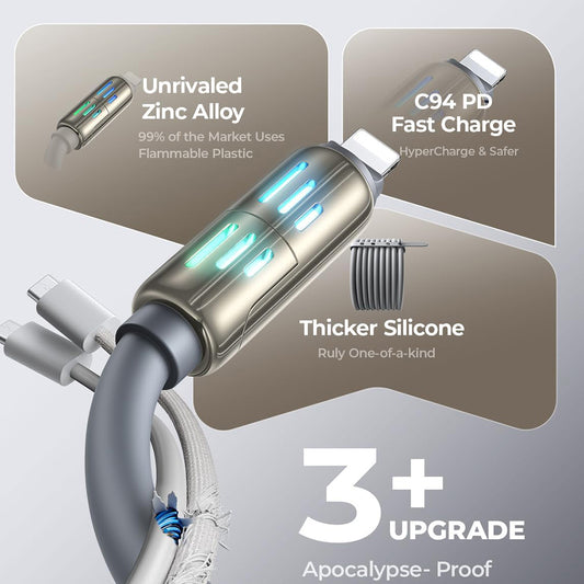 Cable de Datos y Carga USB-A / USB-C - Lightning / USB-C Lisen 4in1, 240W, 2m, Gris YL0124110002