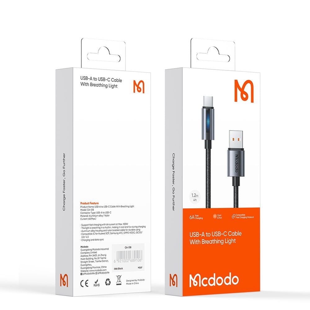 Cable de Datos y Carga USB-A - USB-C McDodo CA-5180, 100W, 1.2m, Negro
