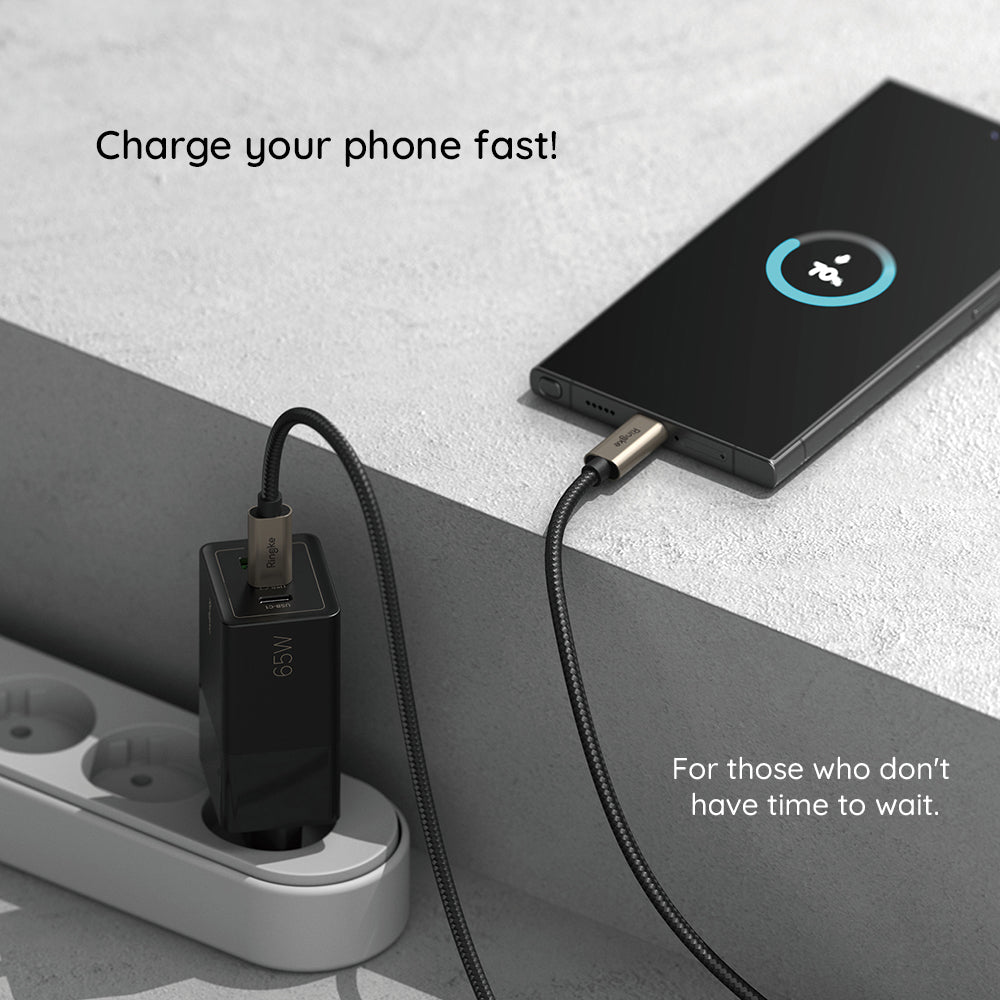 Cable de Datos y Carga USB-A - USB-C Ringke, 60W, 2m, Negro