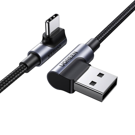 Cable de Datos y Carga USB-A - USB-C UGREEN US176 Angled, 18W, 3m, Gris