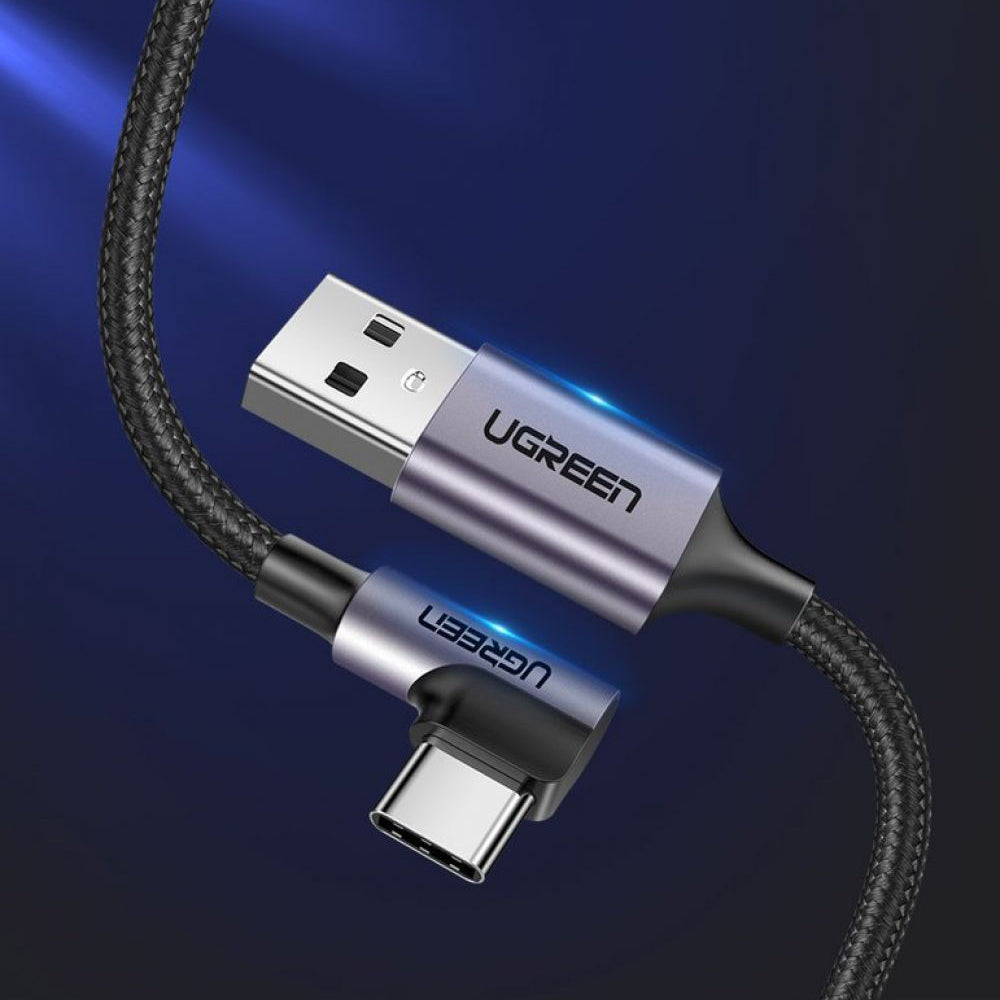 Cable de Datos y Carga USB-A - USB-C UGREEN US284 Angled, 18W, 0.5m, Gris