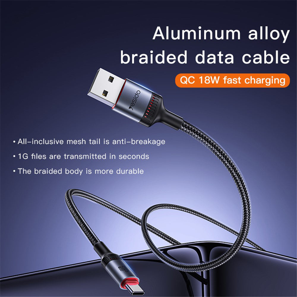 Cable de Datos y Carga USB-A - USB-C Yesido CA129C, 18W, 1.2m, Negro