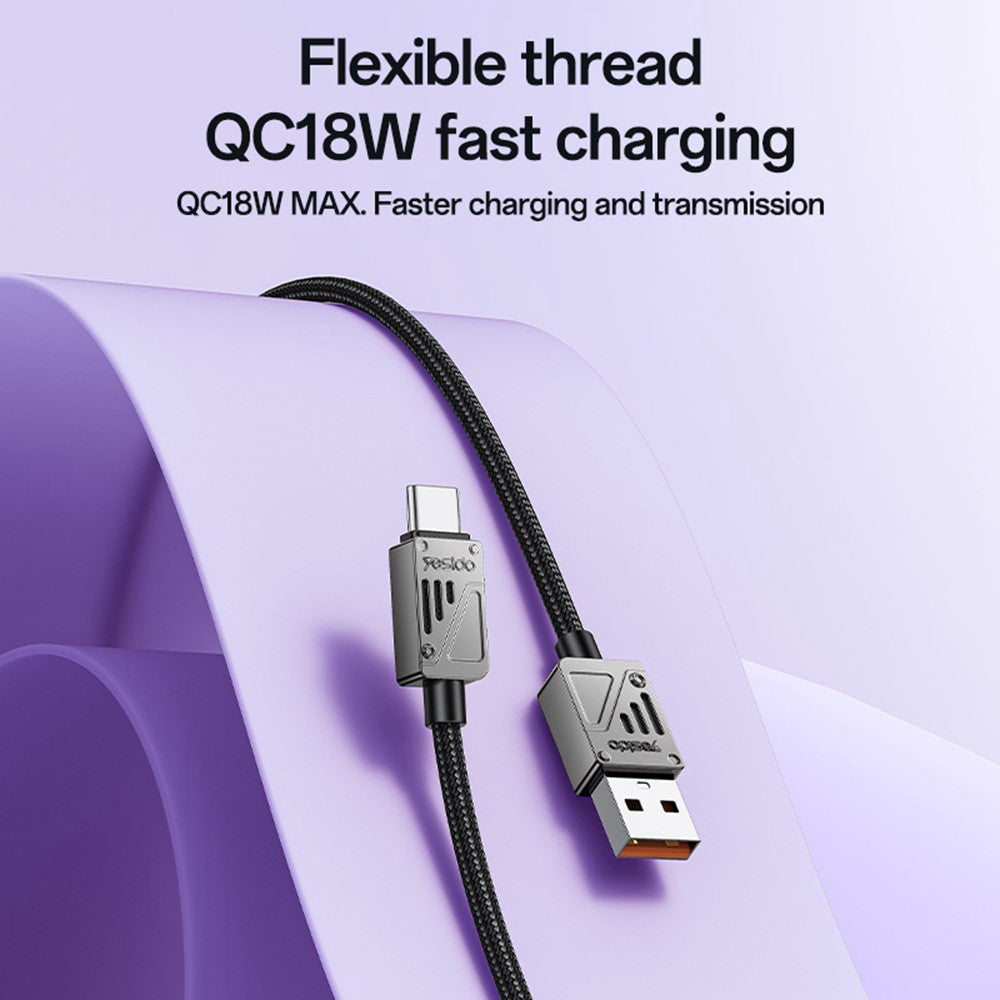 Cable de Datos y Carga USB-A - USB-C Yesido CA135C, 18W, 1.2m, Negro